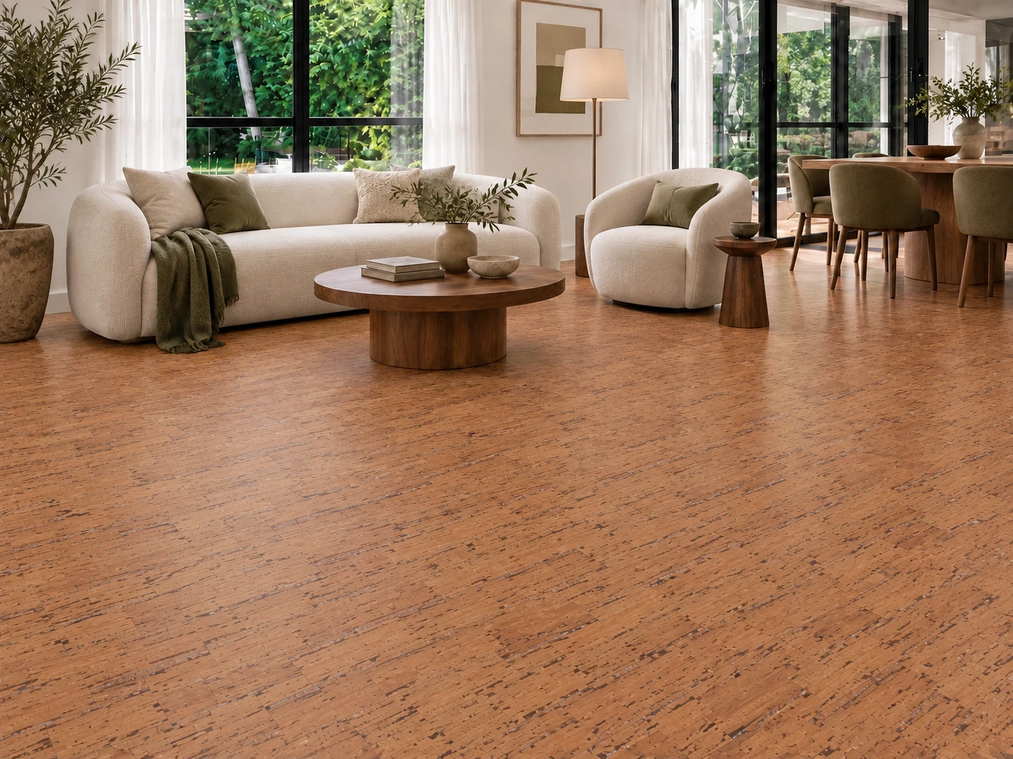 Cherry Line - 7/16&Quot; (11Mm) - Swiss Real Cork Floating (Fchl11) Cherry Line Floor Application In A Furnished Room, Based On The Original Product Reference