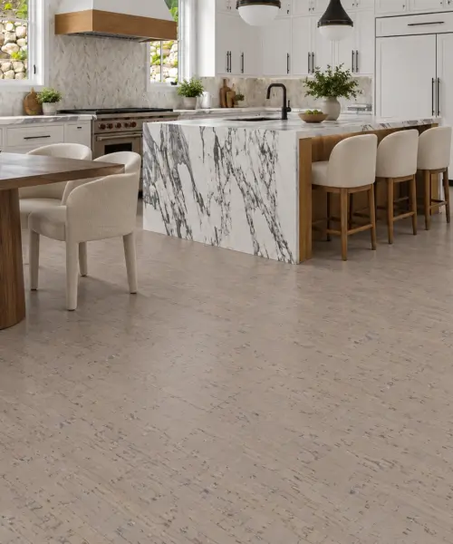 Gray Bamboo installed flooring in a furnished daylight interior; accurate product scale visualization (CZ3378VZC)
