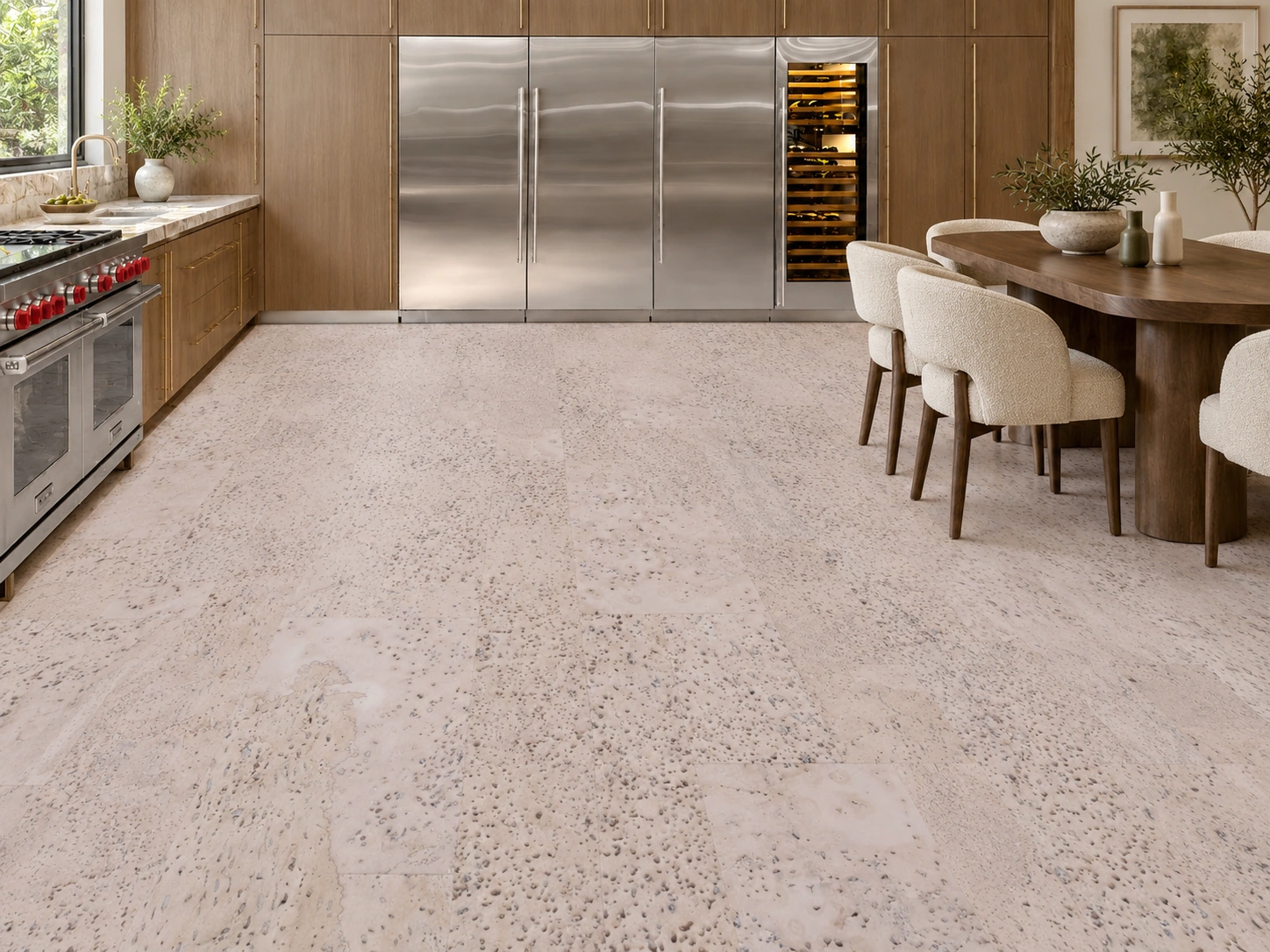 Mystic Vanilla - 7/16&Quot; (11Mm) - Swiss Real Cork Floating (Fmv11) Mystic Vanilla Installed Flooring In A Furnished Daylight Interior; Accurate Product Scale Visualization (Fmv11)