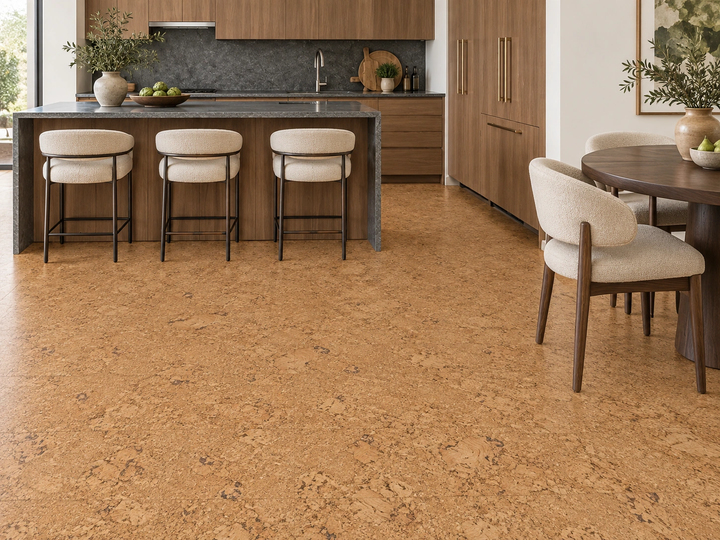 Salami - 1/2&Quot; (12Mm) - Cork Floating (Fsal12) Salami Installed Flooring In A Furnished Daylight Interior; Accurate Product Scale Visualization (Cz3344Vnn)