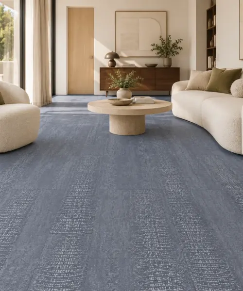 Serpent Luxe installed flooring in a furnished daylight interior; accurate product scale visualization (LSL10.5)