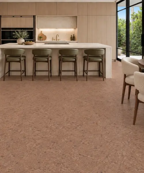 Shoreline installed flooring in a furnished daylight interior; accurate product scale visualization (FShol10)