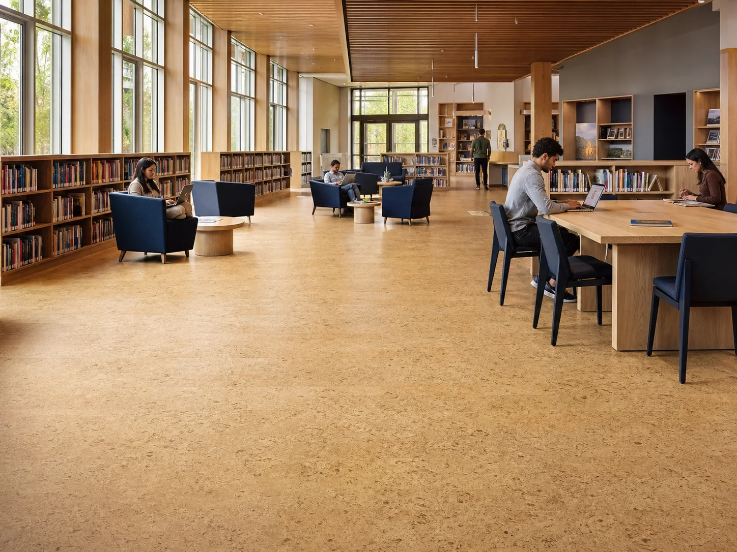 Icork Floor Tradepro Program Natural Cork Flooring In A Modern Public Library And Learning Space