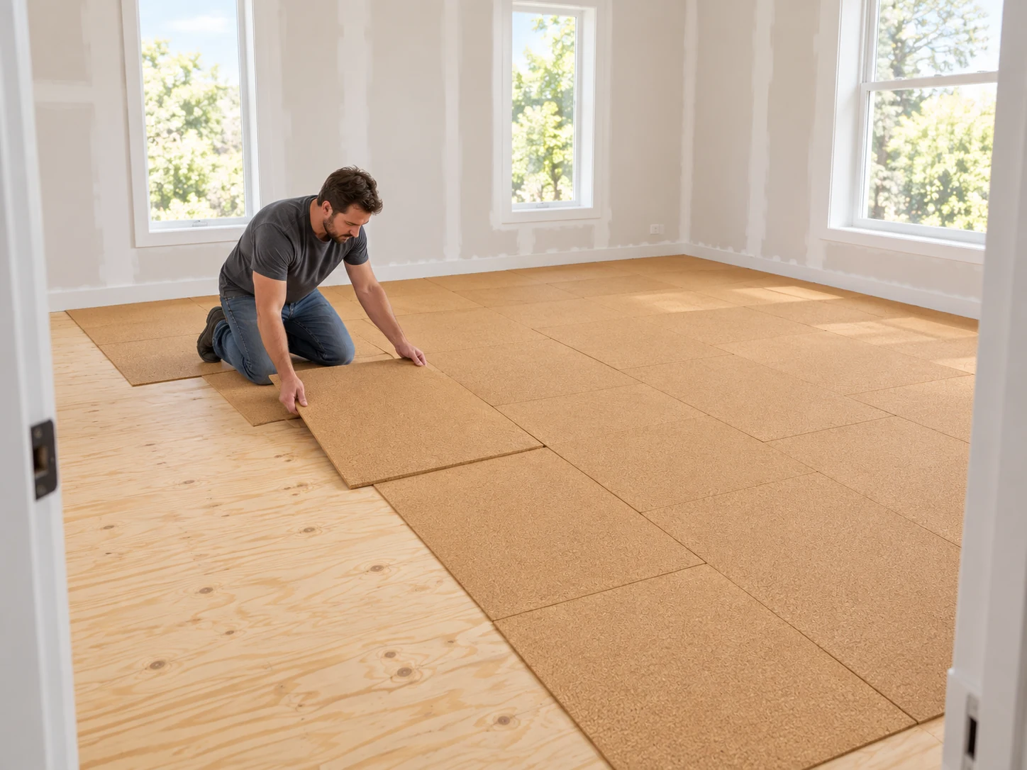 12mm Cork Underlayment — 102 sq. ft. per case — room illustration