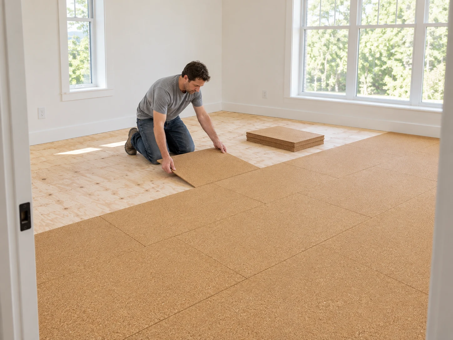 6mm Cork Underlayment — 150 sq. ft. per case — room illustration