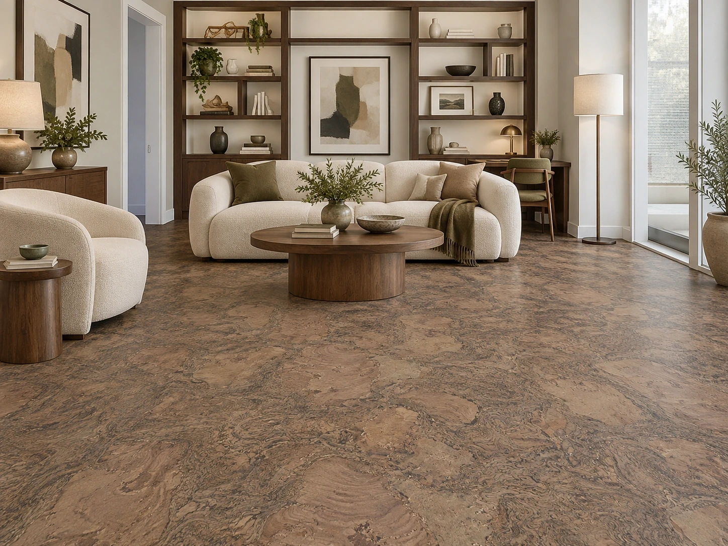 Walnut Burlwood — Natural floating cork (flooring) — room illustration