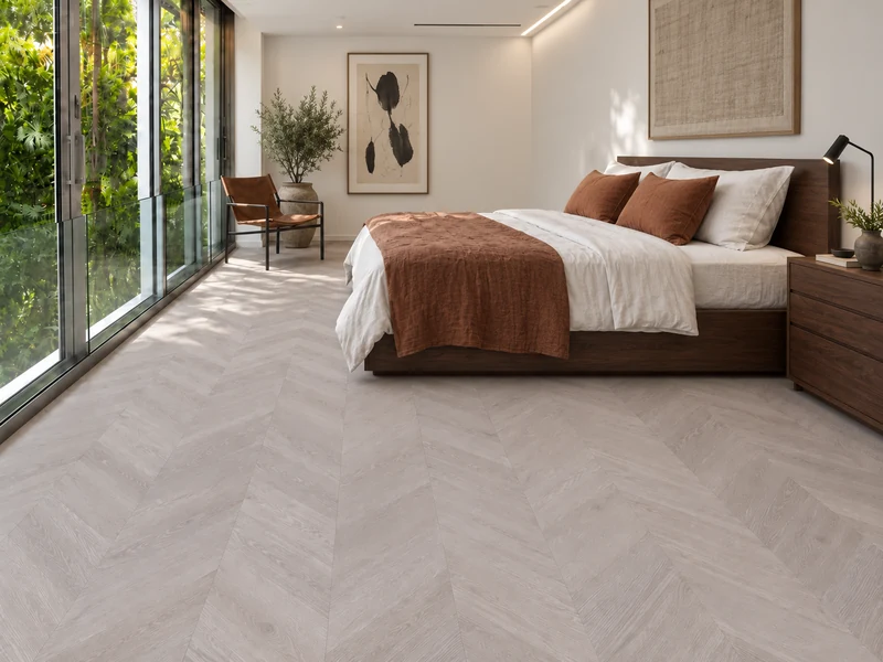 Clara Chevron cork flooring — room visualization