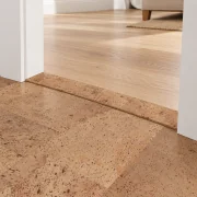 Leather T-molding transition — installed view