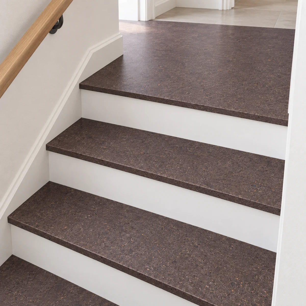 Night stair nosing — installed view with product profile inset
