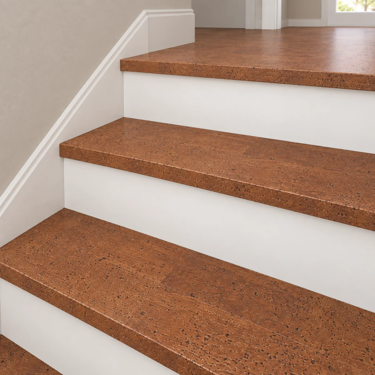 Parkland stair nosing — installed view with product profile inset