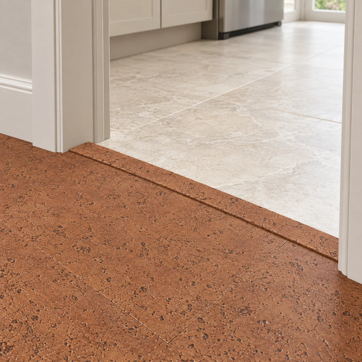 Parkland T-molding transition — installed view with product profile inset