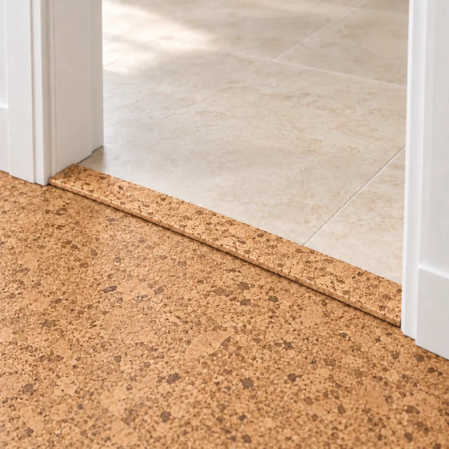 Salami T-molding transition — installed view with product profile inset