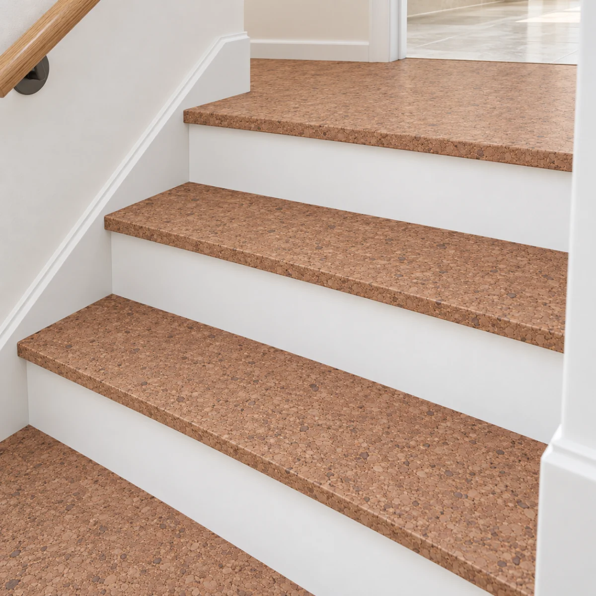 Shoreline stair nosing — installed view with product profile inset