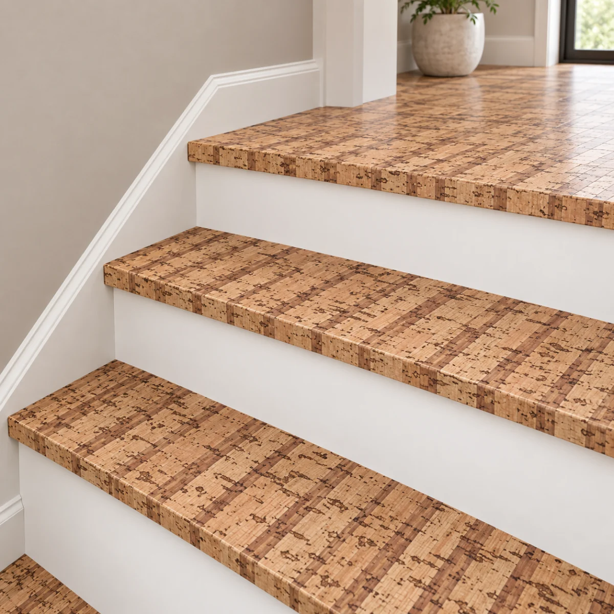 Sisal stair nosing — installed view with product profile inset