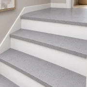 White Leather stair nosing — installed view
