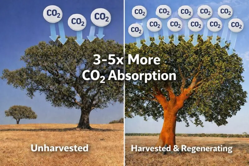 How Cork Trees Help Fight Climate Change 3-5 Times Co2 Absorption Harvested Regenerating Cork Tree Than Unharvested