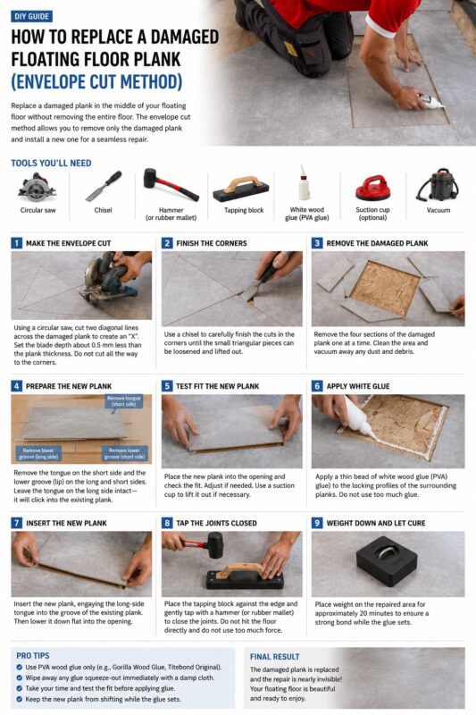 How To Replace A Damaged Floating Floor Plank Without Removing The Entire Floor How To Replace A Damaged Floating Floor Plank Without Removing The Entire Floor