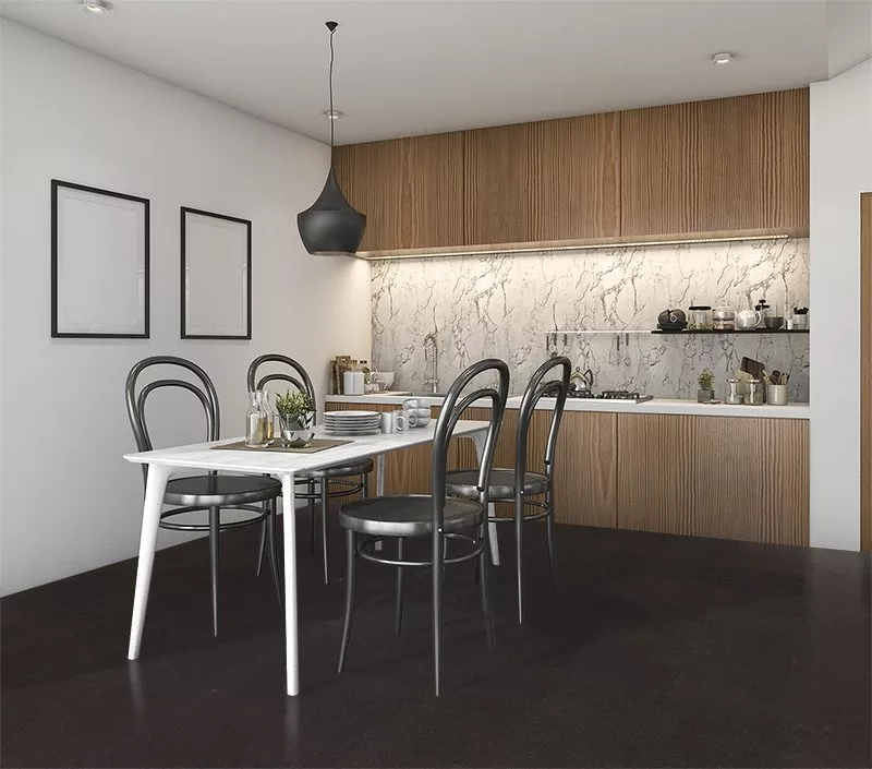 Jet-Black Forna Black Cork Floor Kitchen With Loft Furniture