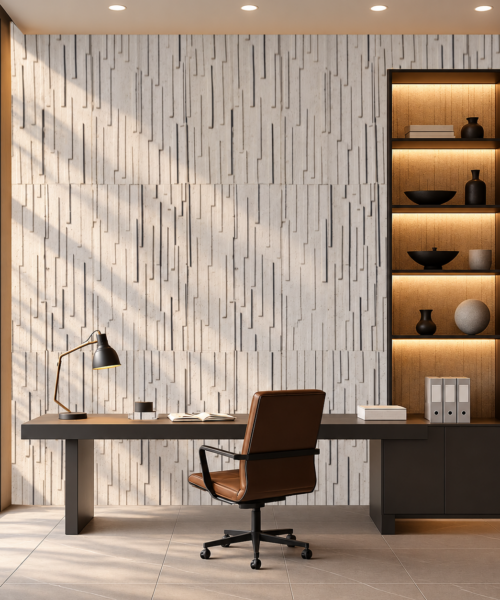 Arctic Slate - 1/2&Quot; (12Mm) - Cork Wall Tile (Warcslt12) Arctic Slate 12Mm Cork Wall Panels In A Contemporary Office, Sustainable Acoustic Tiles With Natural Linear Texture.