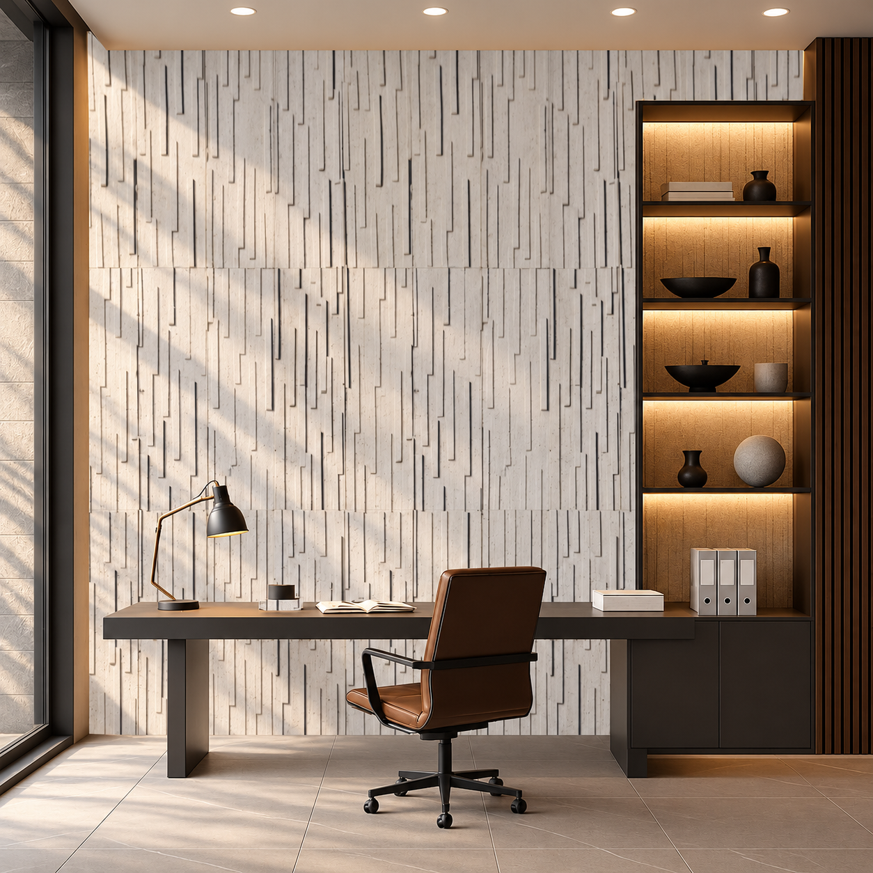 Arctic Slate - 1/2&Quot; (12Mm) - Cork Wall Tile (Warcslt12) Arctic Slate 12Mm Cork Wall Panels In A Contemporary Office, Sustainable Acoustic Tiles With Natural Linear Texture.