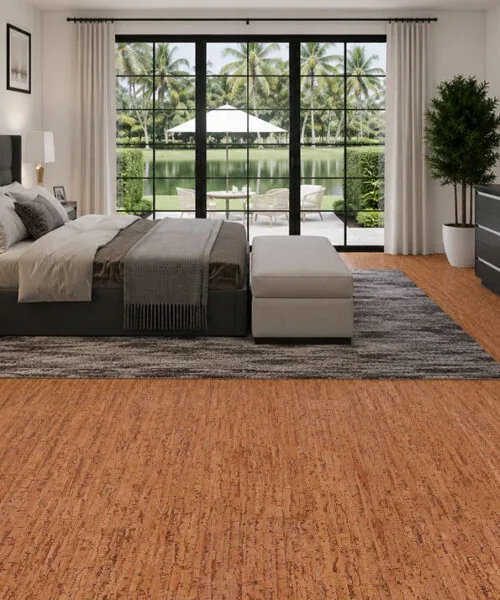 Amber Streak - 1/2&Quot; (12Mm) - Cork Floating (Fast12) Modern Bedroom Featuring Amber Streak Cork Floating Flooring With Warm Natural Cork Texture And Contemporary Design.