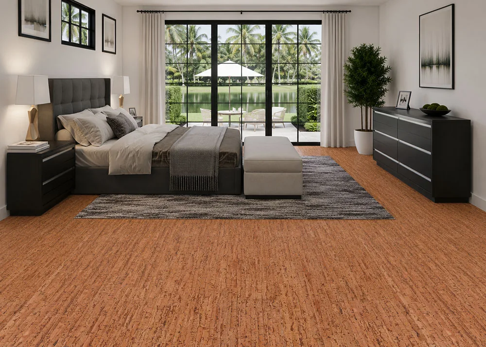 Amber Streak - 1/2&Quot; (12Mm) - Cork Floating (Fast12) Modern Bedroom Featuring Amber Streak Cork Floating Flooring With Warm Natural Cork Texture And Contemporary Design.