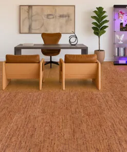 Amber Streak cork flooring in a contemporary executive office with leather chairs, modern desk, and artwork.