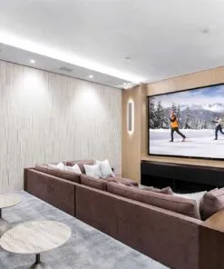 Arctic Slate acoustic wall panels installed as a textured fireplace feature wall in a modern living space