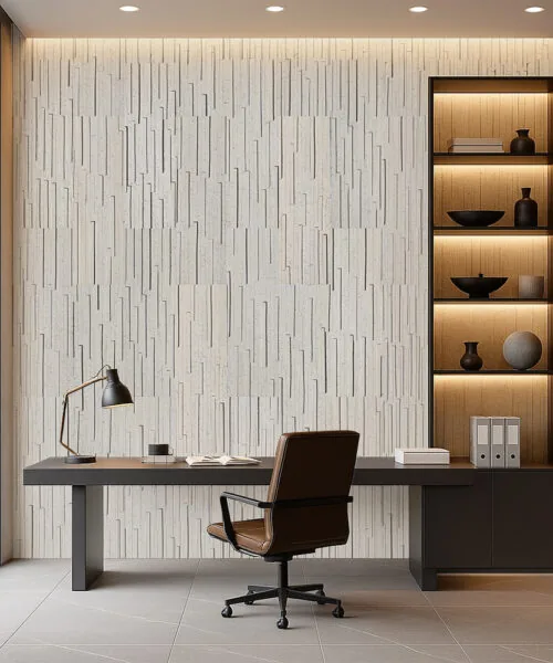 Arctic Slate - 1/2&Quot; (12Mm) - Cork Wall Tile (Warcslt12) Arctic Slate 12Mm Cork Wall Panels In A Contemporary Office, Sustainable Acoustic Tiles With Natural Linear Texture.