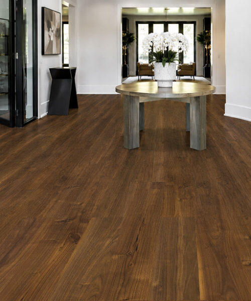 Ashen Chestnut - 7/16&Quot; (11Mm) - Swiss Design Cork Floating (Fascnut11) Ashen Chestnut Wood-Look Cork Flooring In A Modern Entryway Beside A Contemporary Staircase.
