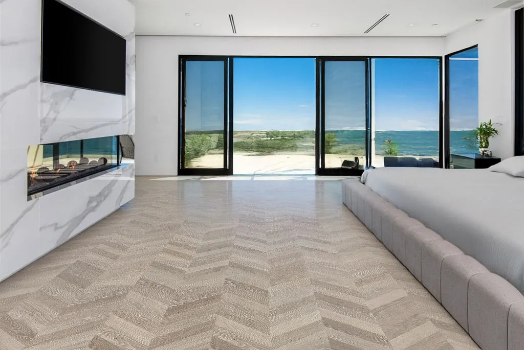Aurora Chevron Cork Floating Flooring Bedroom Low-Impact Flooring Choices