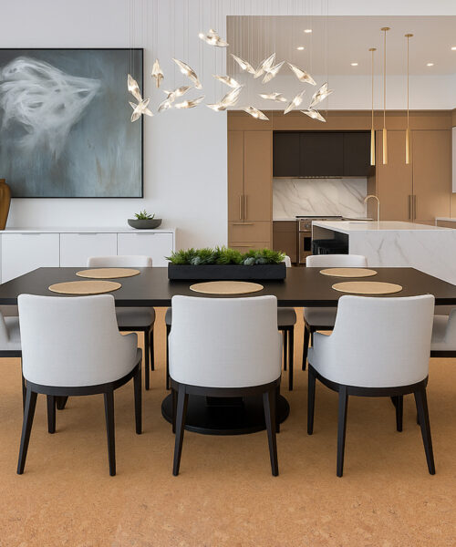 Autumn Leaves - 1/2&Quot; (12Mm) - Cork Floating (Fal12) Modern Dining Area With Elegant Lighting And Autumn Leaves Cork Floors For A Natural, Organic Look.