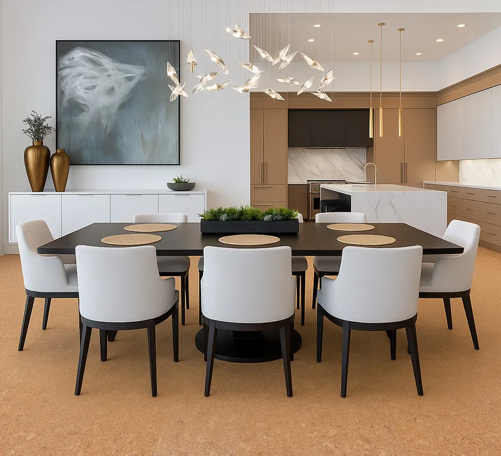Autumn Leaves - 1/2&Quot; (12Mm) - Cork Floating (Fal12) Modern Dining Area With Elegant Lighting And Autumn Leaves Cork Floors For A Natural, Organic Look.