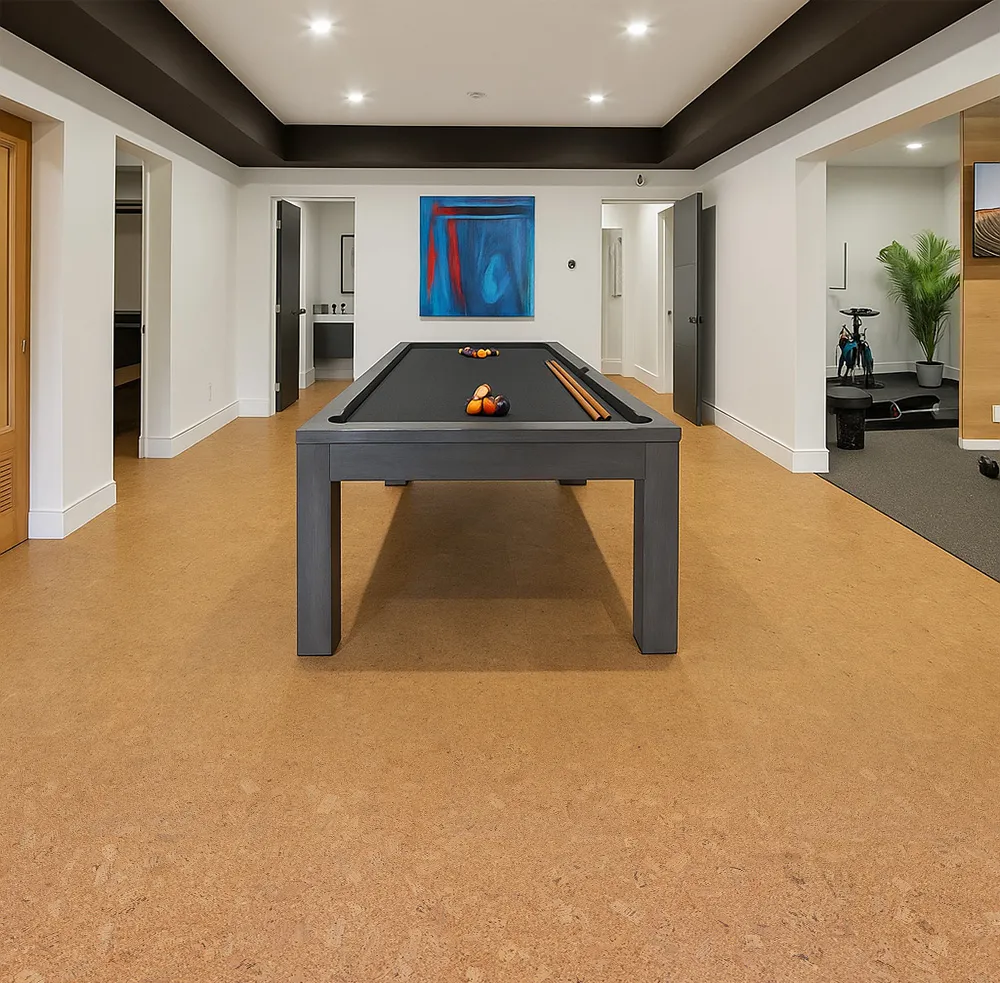 Autumn Leaves - 1/2&Quot; (12Mm) - Cork Floating (Fal12) Recreational Basement Area With Autumn Leaves Cork Flooring Providing Noise Reduction And Comfort.