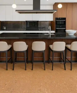 Contemporary Kitchen Design Enhanced By Autumn Leaves Cork Floating Floors In A Warm Golden Shade.