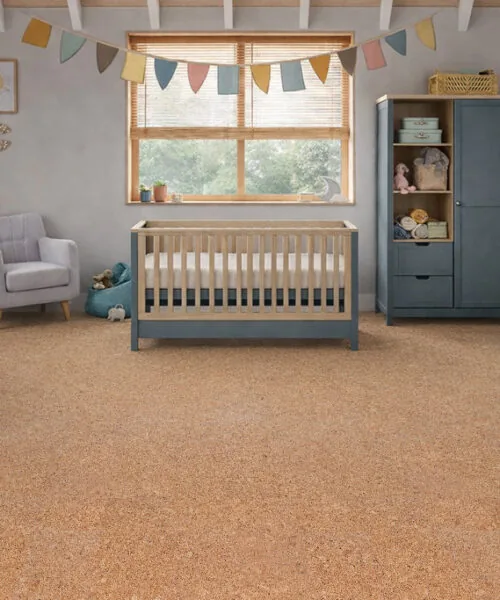 Autumn Leaves Cozy Baby Nursery With Natural Cork Flooring Designed For Comfort, Quiet, And Healthy Indoor Air.