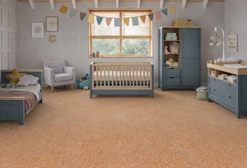 Best Nursery Room Flooring: Why Cork Flooring Is The Safest &Amp; Smartest Choice For Your Baby Autumn Leaves Cozy Baby Nursery With Natural Cork Flooring Designed For Comfort, Quiet, And Healthy Indoor Air.