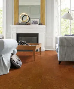Natural Autumn Ripple cork flooring grounding a modern living room with clean lines and soft textures