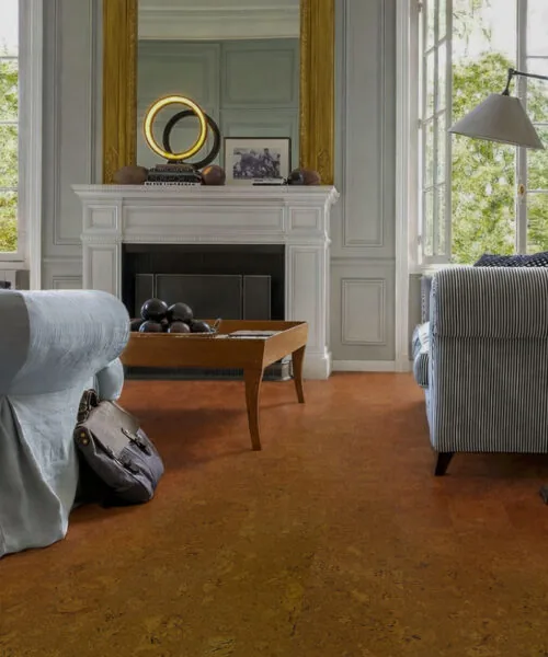 Autumn Ripple - 1/2&Quot; (12Mm) - Cork Floating (Far12) Natural Autumn Ripple Cork Flooring Grounding A Modern Living Room With Clean Lines And Soft Textures
