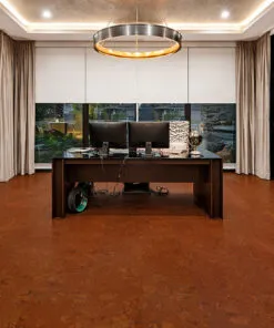Rich Autumn Ripple Cork Flooring Adding Warmth And Comfort To A Modern Home Office Workspace