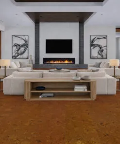 Warm Autumn Ripple Cork Flooring Creating A Cozy And Elegant Living Room With A Traditional Fireplace