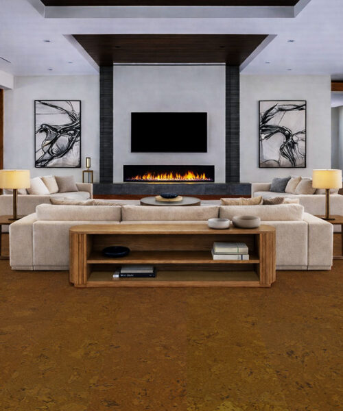 Autumn Ripple - 5/16&Quot; (8Mm) - Cork Glue Down Tile (Gar8) Warm Autumn Ripple Cork Flooring Creating A Cozy And Elegant Living Room With A Traditional Fireplace