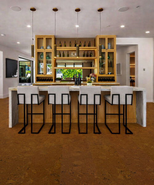 Autumn Ripple - 5/16&Quot; (8Mm) - Cork Glue Down Tile (Gar8) Autumn Ripple Cork Flooring Bringing Natural Warmth To A Bright Open Concept Kitchen And Bar Area