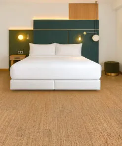 “Berber cork flooring in a serene bedroom with modern furniture—soft, quiet, and naturally warm.”