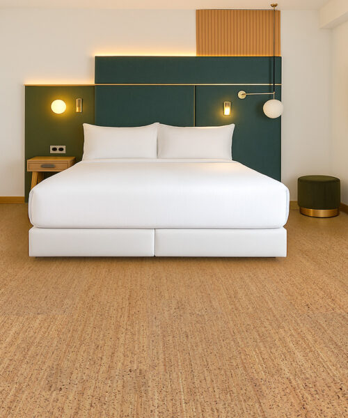 “Berber Cork Flooring In A Serene Bedroom With Modern Furniture—Soft, Quiet, And Naturally Warm.”