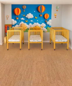 Berber - 1/2&Quot; (12Mm) - Cork Floating (Fber12) Berber Cork Flooring In A Bright Nursery With Wooden Cribs And Colorful Wall Art—Soft, Warm, And Safe For Children.”