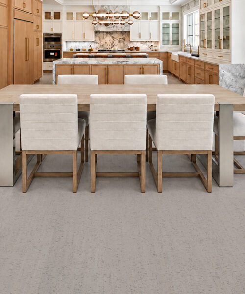 Bleached Birch - 5/16&Quot; (8Mm) - Cork Glue Down Tile (Gbb8) Bleached Birch 12Mm Off-White Cork Floor Planks Complement A Wood Kitchen And Upholstered Dining Chairs.