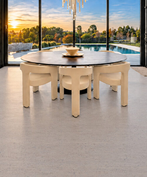 Bleached Birch - 5/16&Quot; (8Mm) - Cork Glue Down Tile (Gbb8) Bleached Birch 12Mm Floating Cork Flooring Fills A Glass-Walled Waterfront Dining Room With An Oval Table.