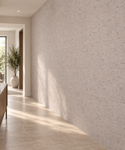 Bleached Birch - 1/4&Quot; (6Mm) - Cork Glue Down Tile (Gbb6) Bleached Birch Glue-Down Cork Tiles In A Welcoming Entry Hall — Wall Application Visualization