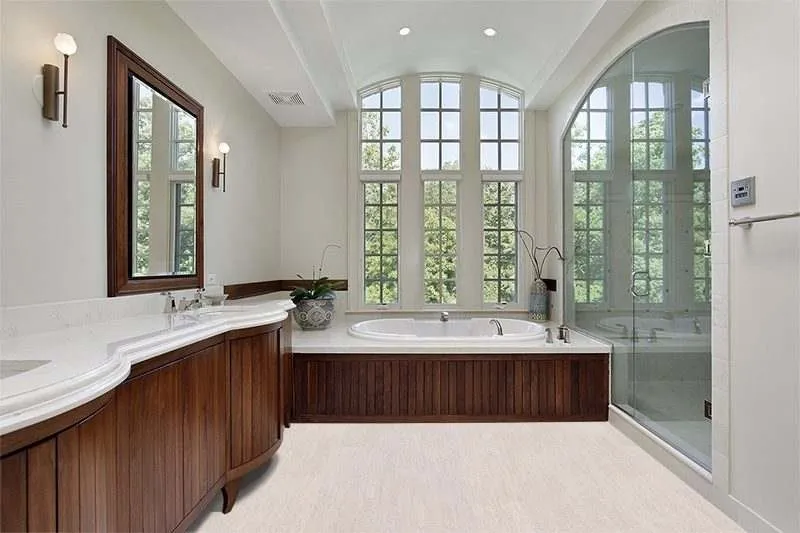 Best Bathroom Flooring - Cork Tile For Rest Of The House Bleached Birch Cork Floor Master Bath Luxury Home Wood Cabinetry